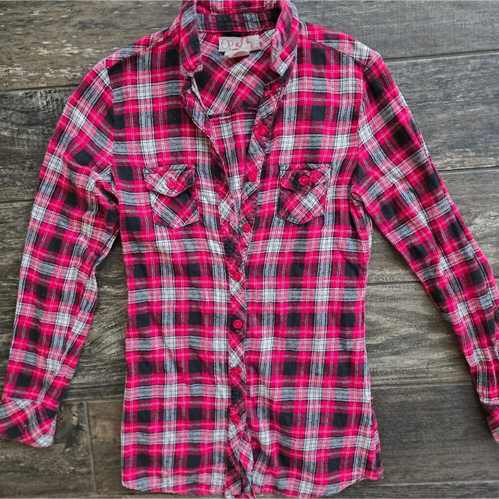 #541 OP Juniors Button Down Plaid Flannel Shirt